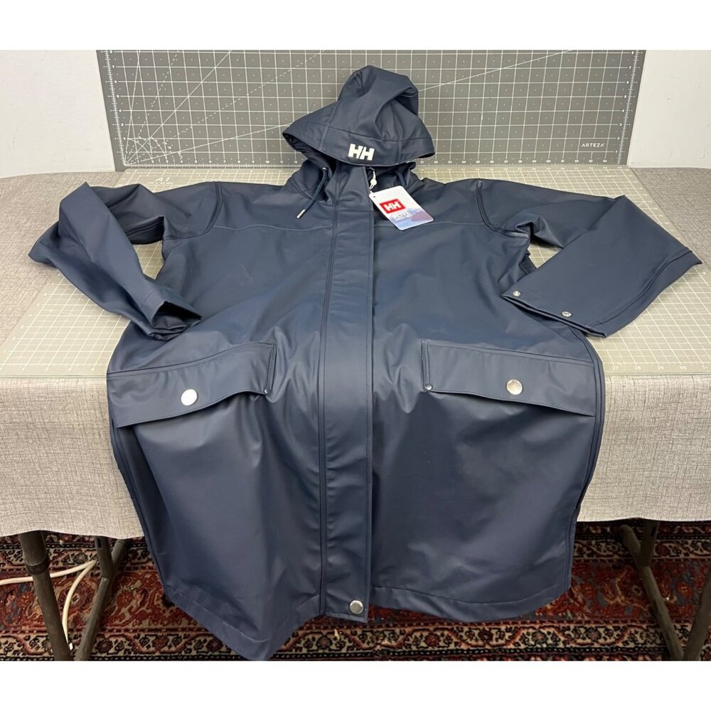 Helly Hansen Womens Moss Raincoat Navy Blue Waterproof Hooded M Regular Fit NEW